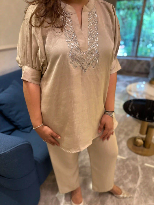 Beige baguette cord set