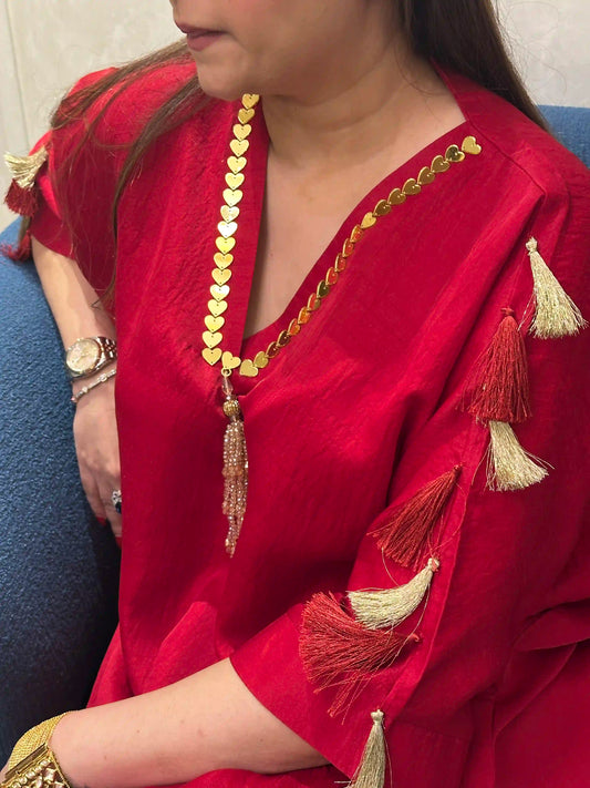 Red Bahar Drape Kurta Set