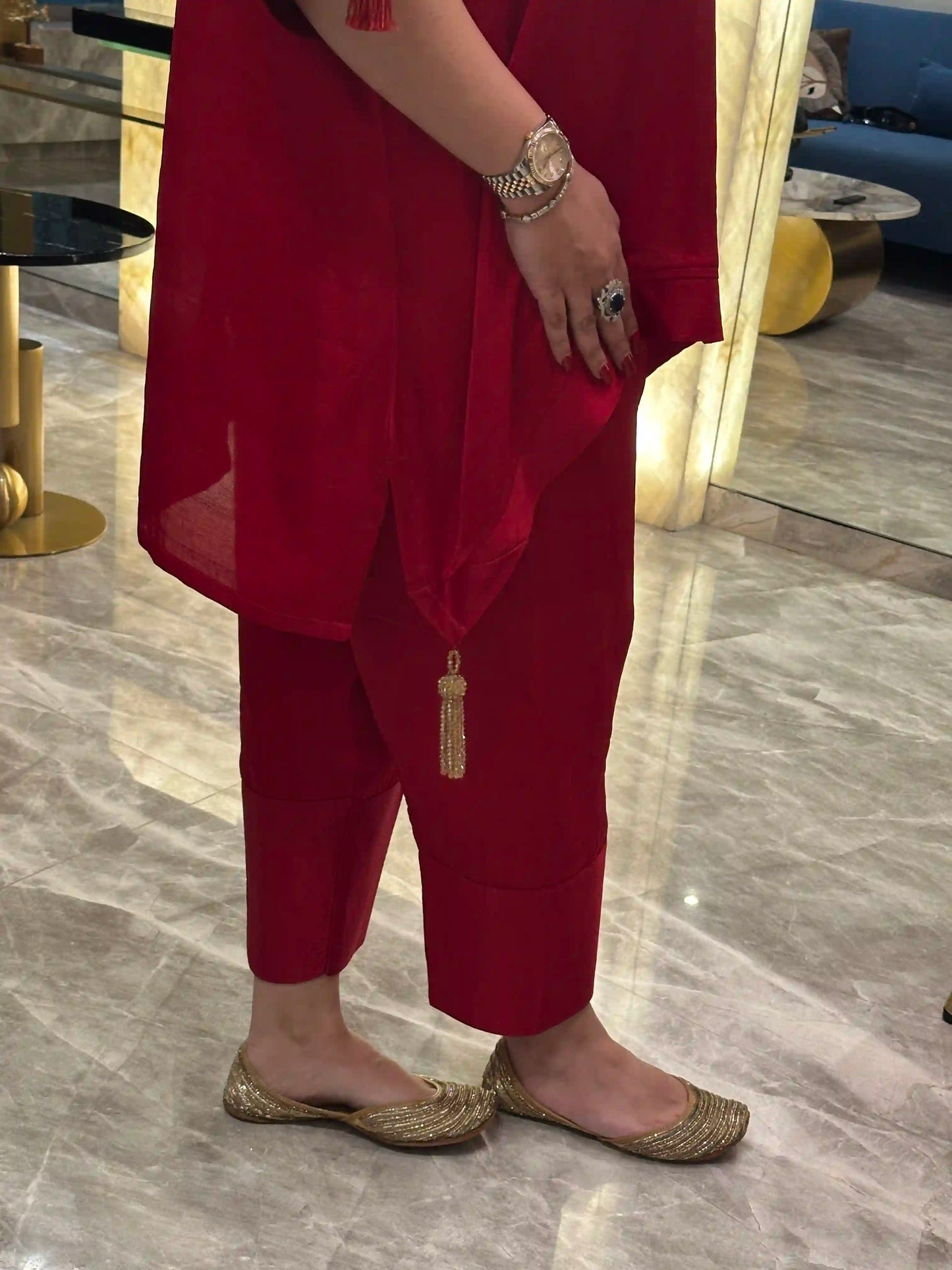 Red Bahar Drape Kurta Set
