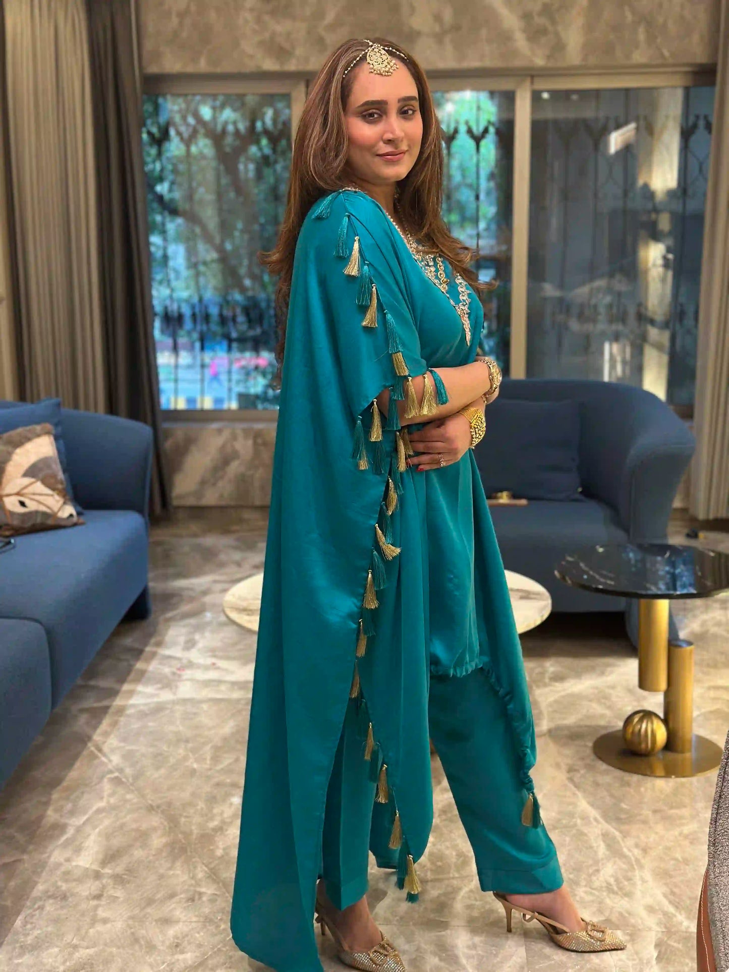 Turquoise Alisha drape kurta set