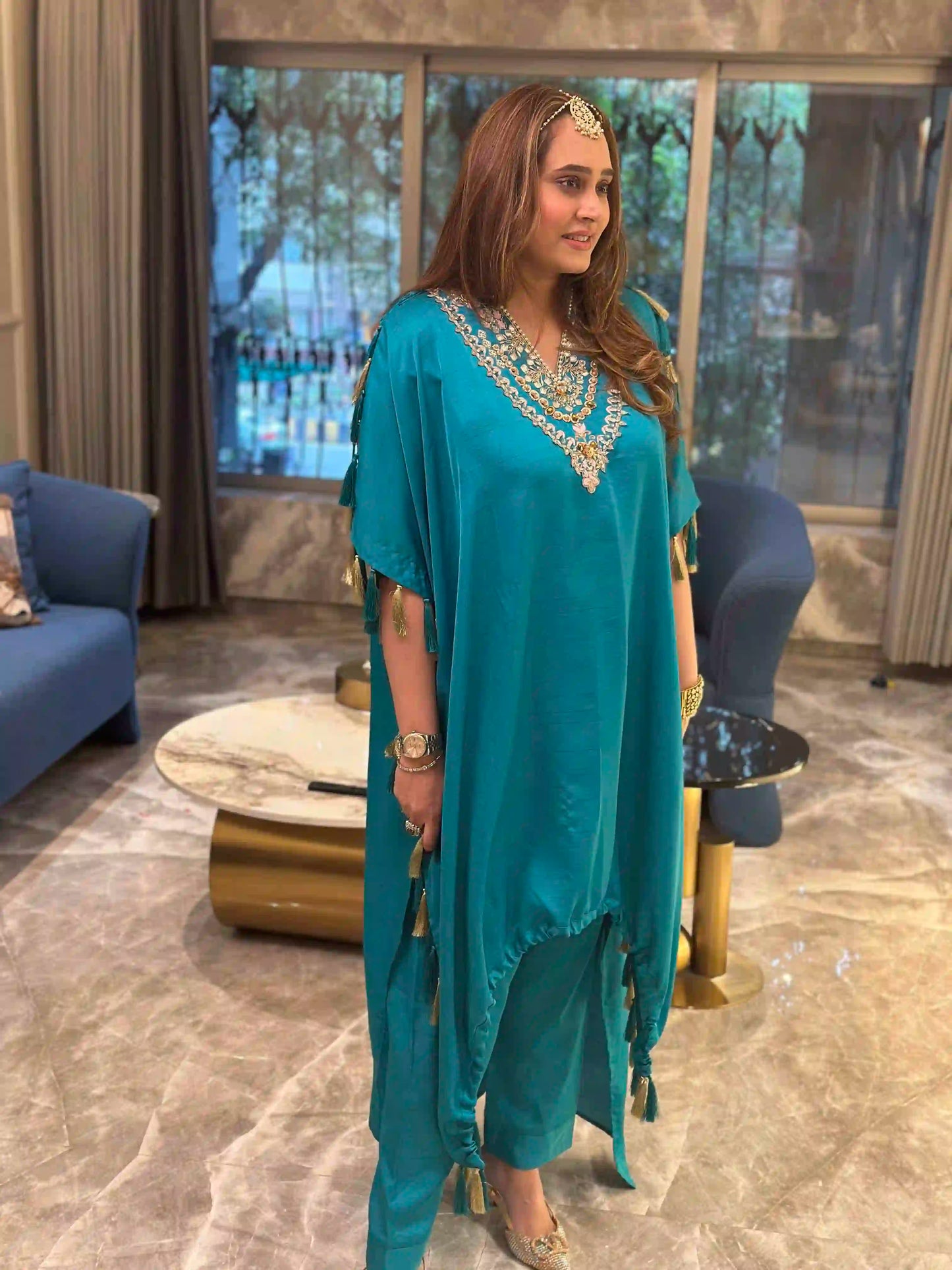 Turquoise Alisha drape kurta set
