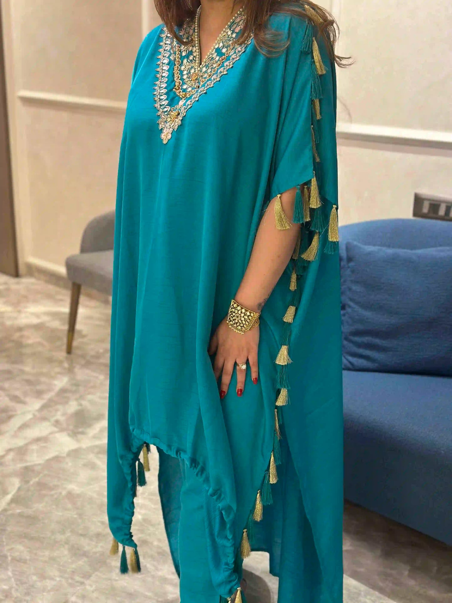 Turquoise Alisha drape kurta set