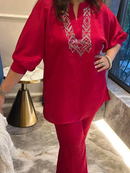 Red baguette cord set