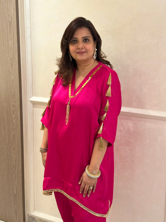 Pink Bahar Drape Kurta Set